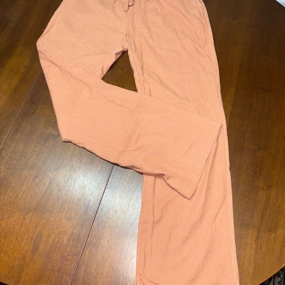 Love Tree Peach Linen Straight Leg Pants